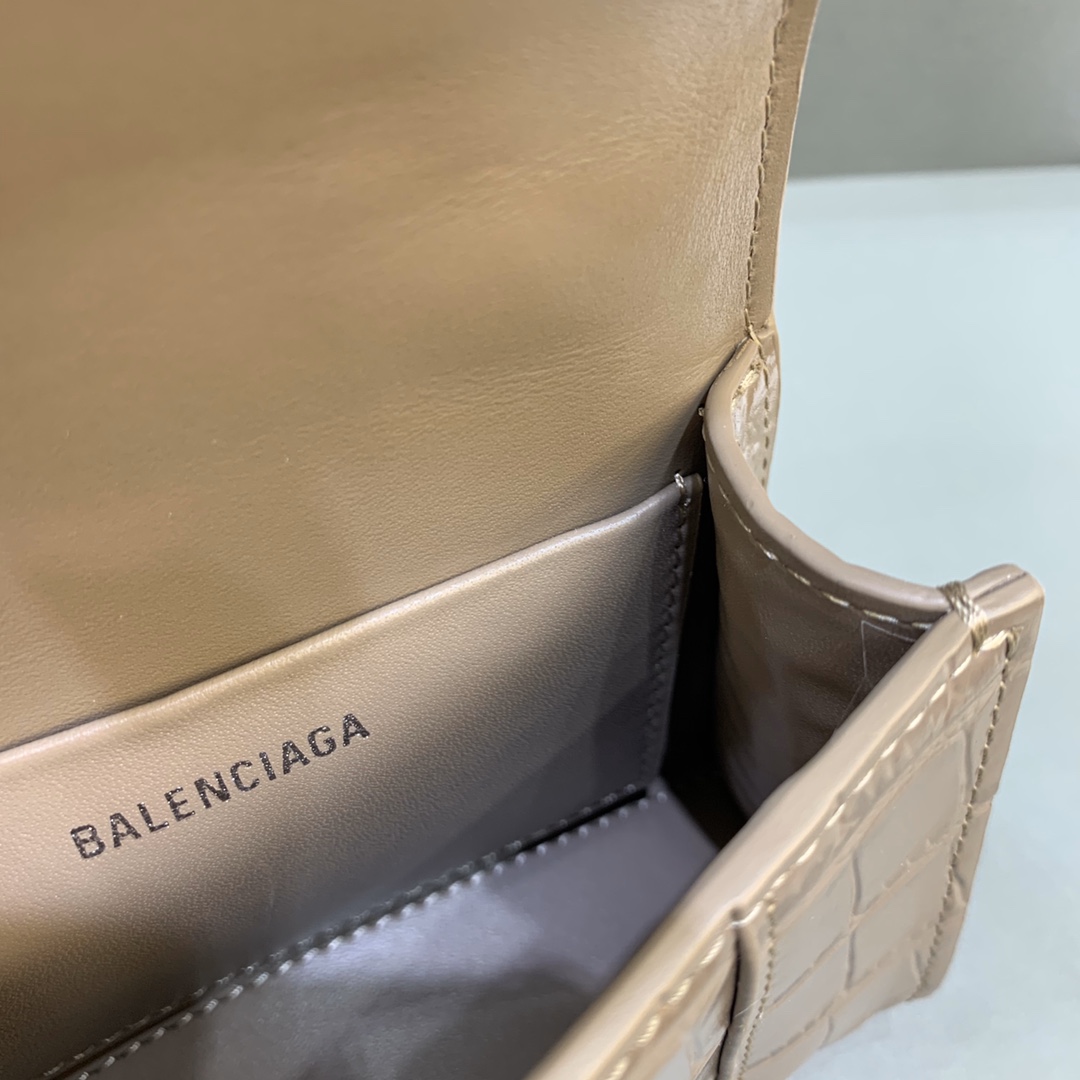 Balenciaga Hourglass Mini Handbag With Chain Crocodile Embossed Shoulder Bag Khika